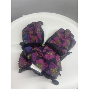 Burton Kids GORE-TEX Snowboard Gloves Purple Geometric Print Winter Ski L